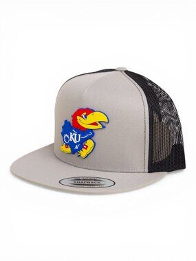Kansas Jayhawks 3D Snapback Flat Bill Trucker Hat- Silver/ Black